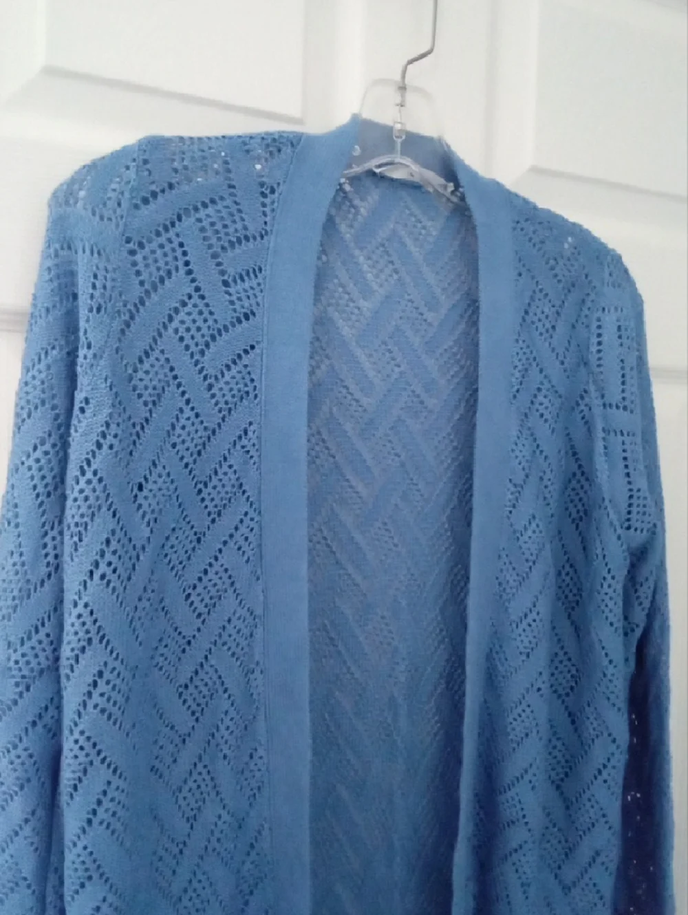 Cyrus Women's Sky Blue Open-Front Pointelle Knit Cardigan Medium - Picture 2 of 10
